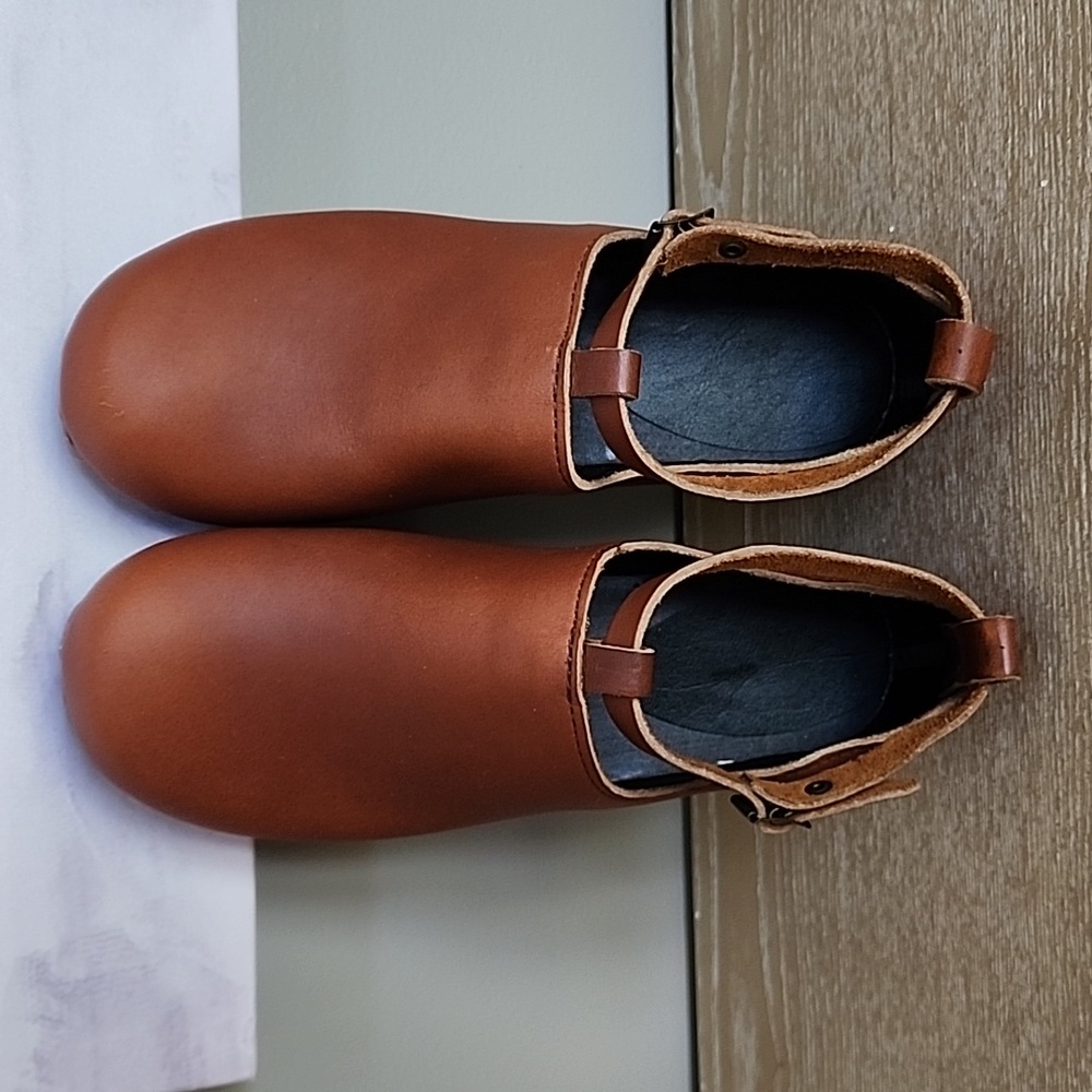 Sven Tan Leather Clog Mules with Ankle Strap - Picture 8 of 12